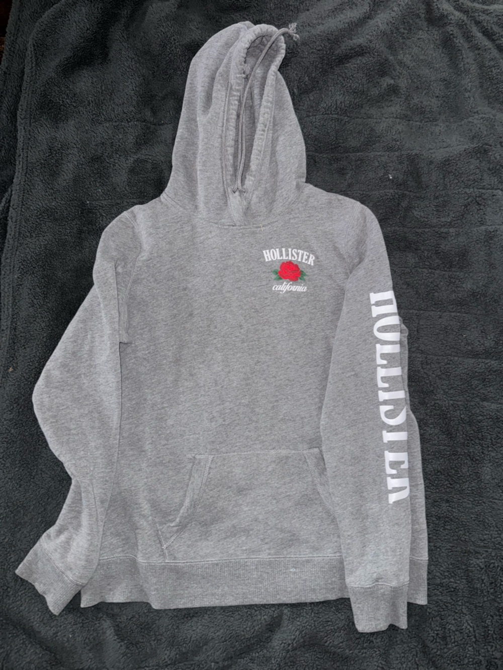 Hollister Gray Pullover Hoodie with Red Rose